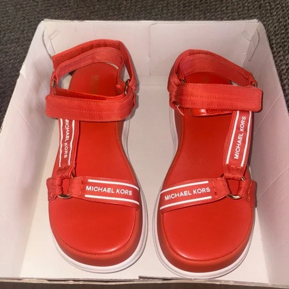 Michael Kors Red Sandals with Logo Straps - Picture 1 of 7